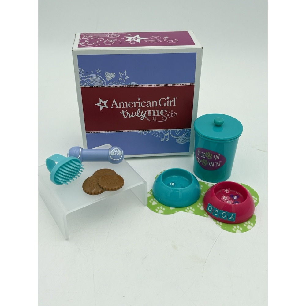 American Girl Truly Me Treats & Eats Pet‎ Set 2015 Dog Bowls Jar Treats